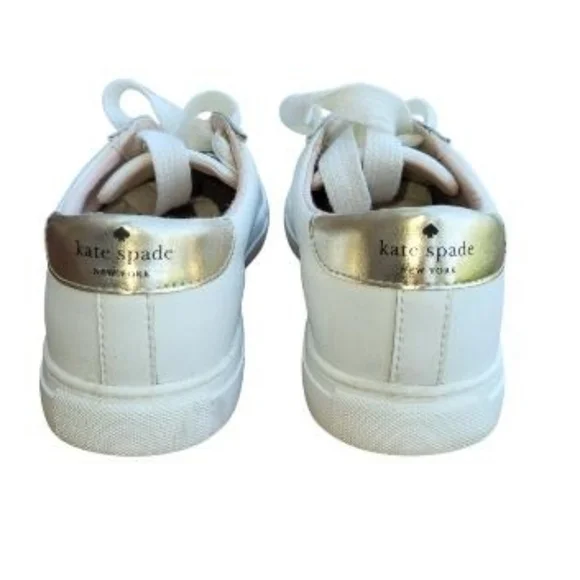 Kate Spade Fez Glitter White Gold Leather Casual Tennis Shoe Sneaker Women 6.5 - Picture 4 of 11